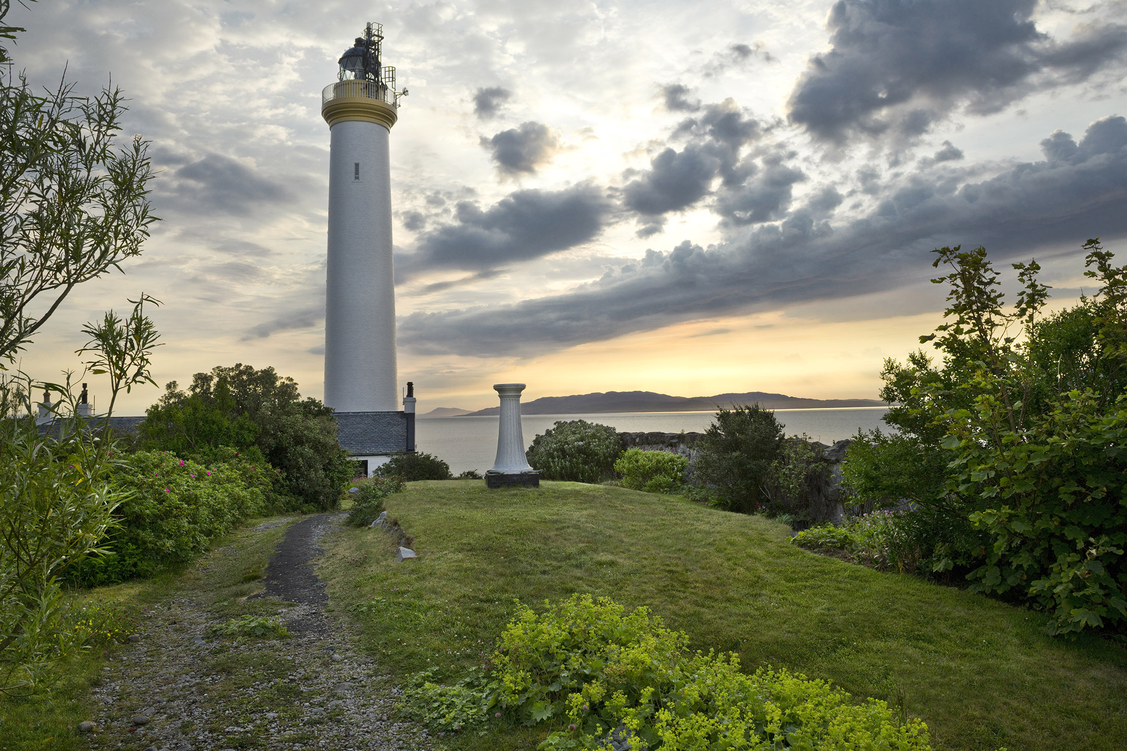 The calm before the storm: sunrise over the back garden at Rubh’A’Mhail, or Ruvaal Lighthouse. Photograph: Andrea Jones / Country Life Picture Library