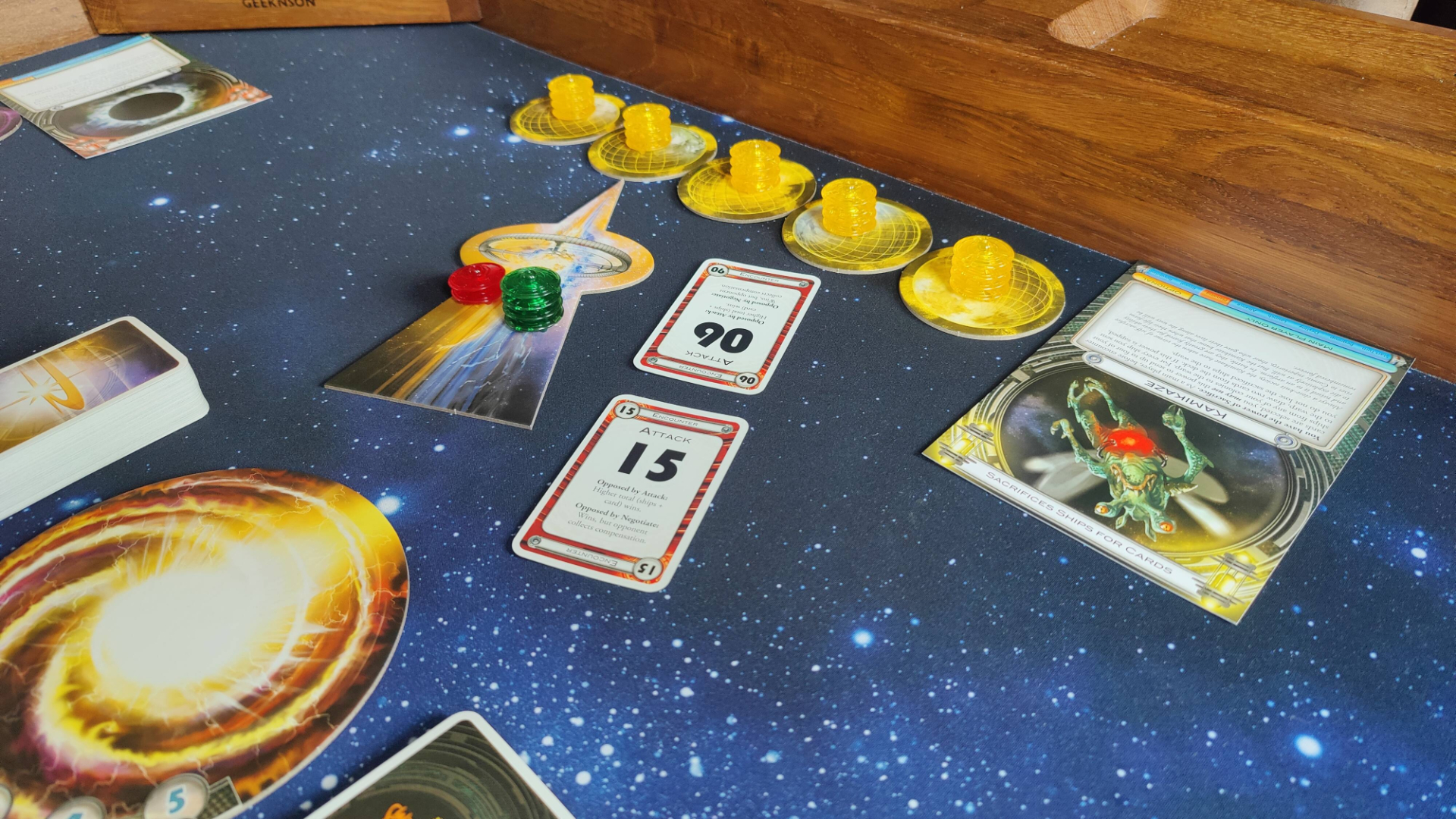Encounter cards are played in the battle and the attacking team is victorious - Cosmic Encounter.