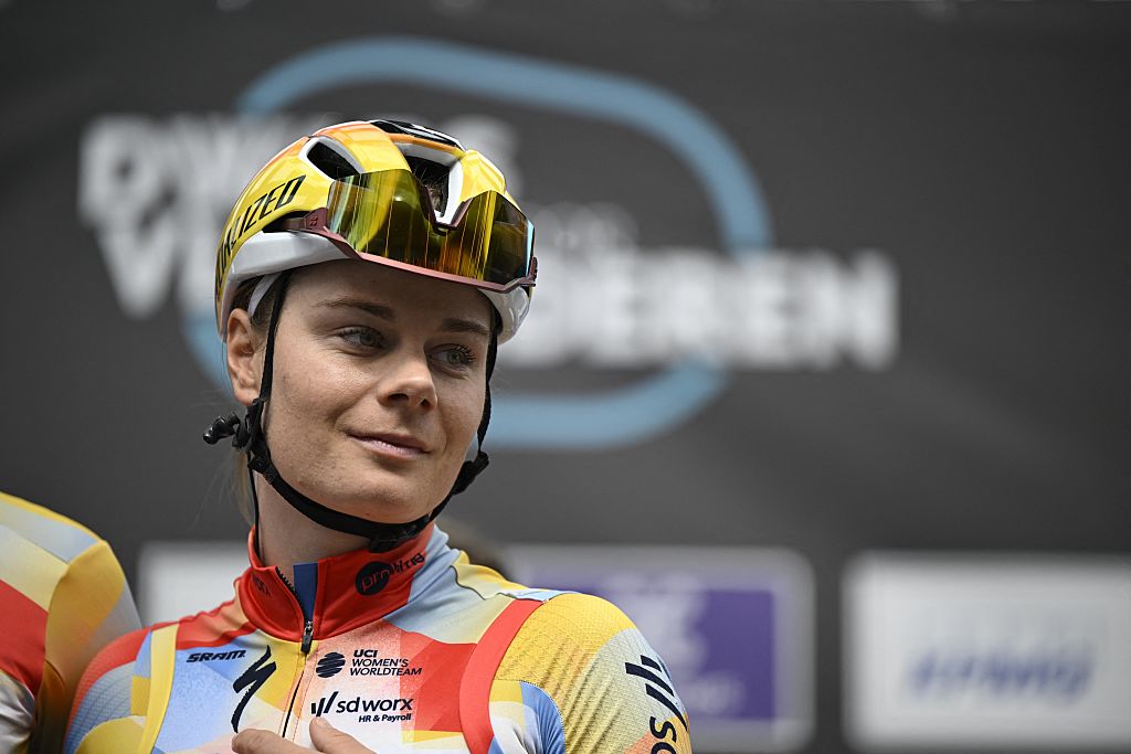 Belgian Lotte Kopecky of SD Worx-Protime pictured at the start of the women elite race of the 'Dwars Door Vlaanderen' cycling event, 128,9km from Roeselare to Waregem, Wednesday 01 April 2026.BELGA PHOTO TOM GOYVAERTS (Photo by Tom Goyvaerts / BELGA MAG / Belga / AFP via Getty Images)