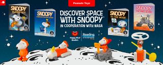 The "Discover Space with Snoopy" McDonald's Happy Meal comes with one of four Peanuts space toys or books.