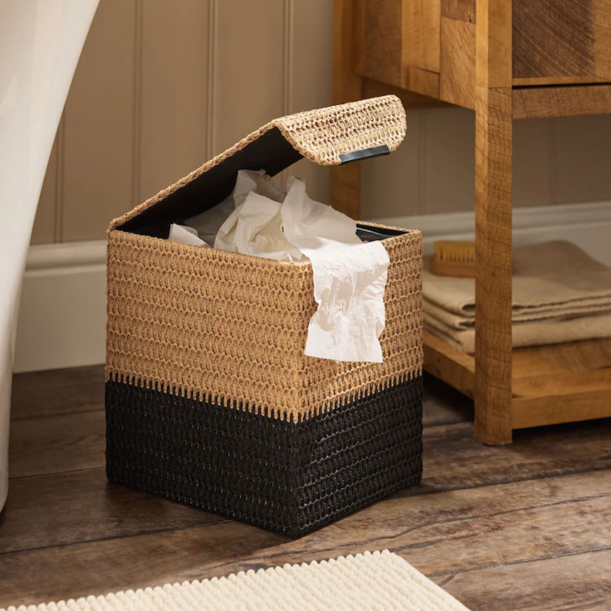 Natural Bronx Woven Lid Bin