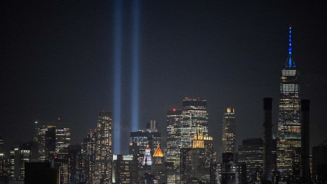 A view of the &#039;Tribute in Light&#039; memorial in New York City 