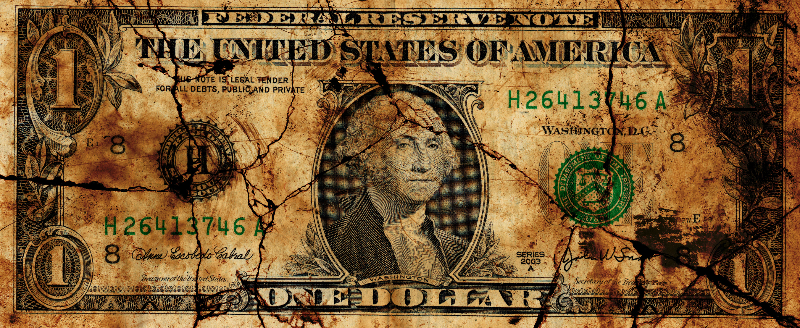 US one dollar bill tarnished debased