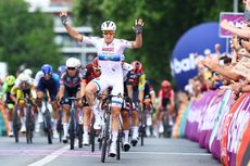 Tim Merlier celebrates his second stage win at the Baloise Belgium Tour