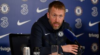 Chelsea head coach Graham Potter speaks during a press conference at the club's training ground on 3 March, 2023 in Stoke d'Abernon, Surrey, United Kingdom.