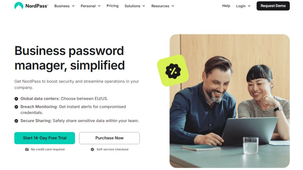 Website screenshot of NordPass (August, 2025)