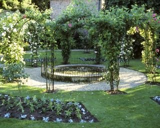 Alexa's Rose Garden with rose-covered arches, Peckover House, Wisbech