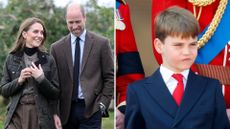 A composite of a picture of the Prince and Princess of Wales smiling together and a picture of Prince Louis