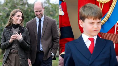 A composite of a picture of the Prince and Princess of Wales smiling together and a picture of Prince Louis