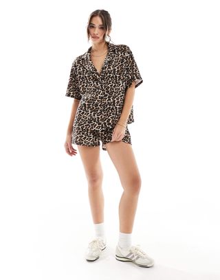 Asos Design Oversized Shirt in Leopard Print - Part of a Set