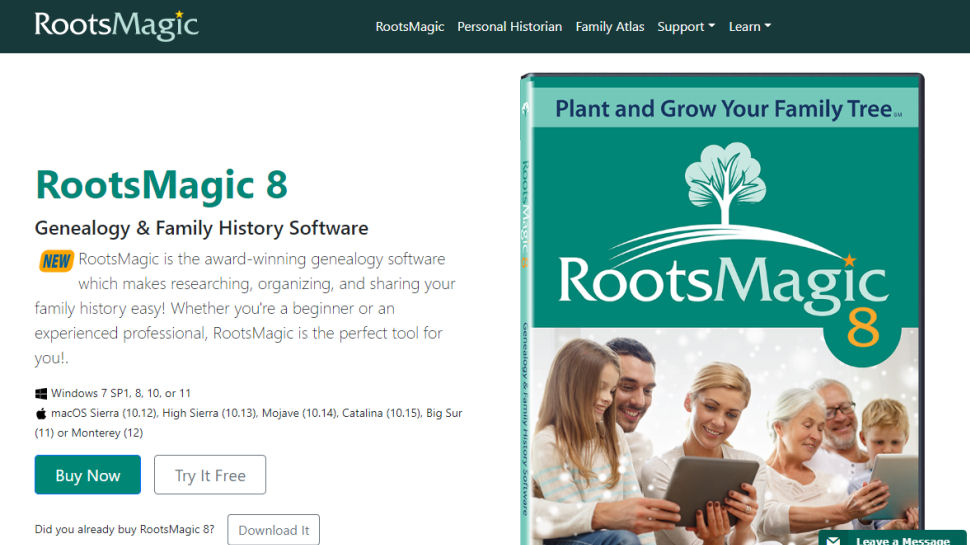 Website screenshot for RootsMagic