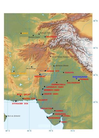 a map of india, pakistan and afghanistan with sites where indus valley civilization archaeological finds havke been discovered