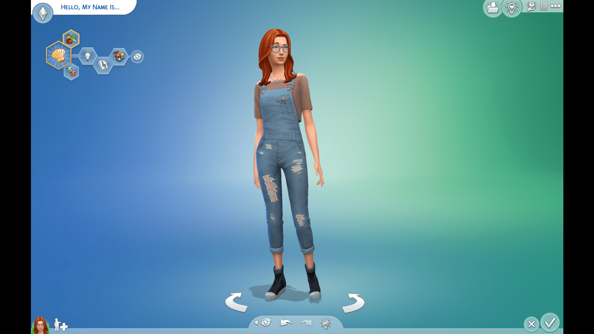 A Sim in the character creation screen of The Sims 4.