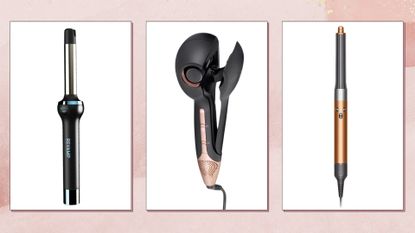 Collage of images of three of the best curling wands for thick hair we tested for this feature from Revamp, BaByliss and Dyson