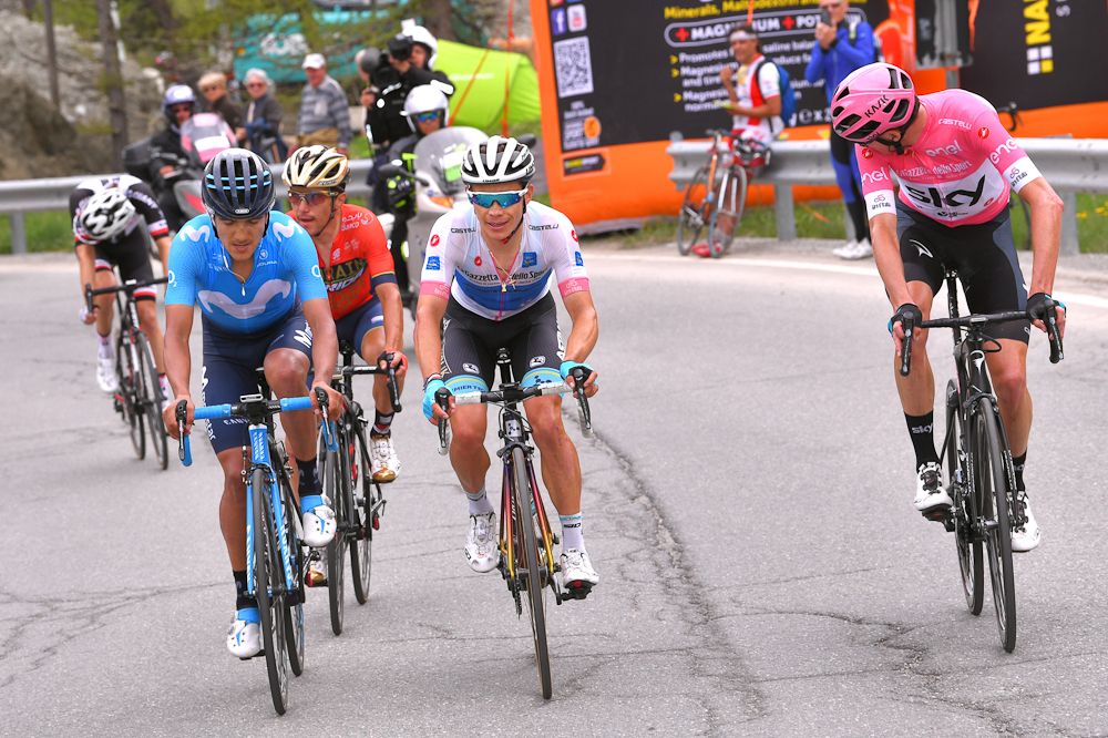 Chris Froome looks behind during stage 20 at the Giro