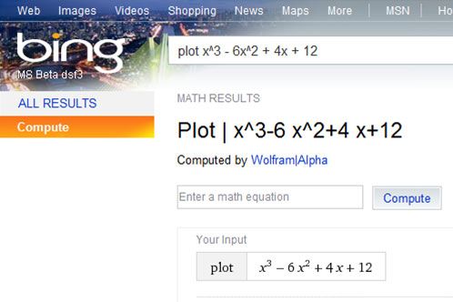 Bing using Wolfram Alpha