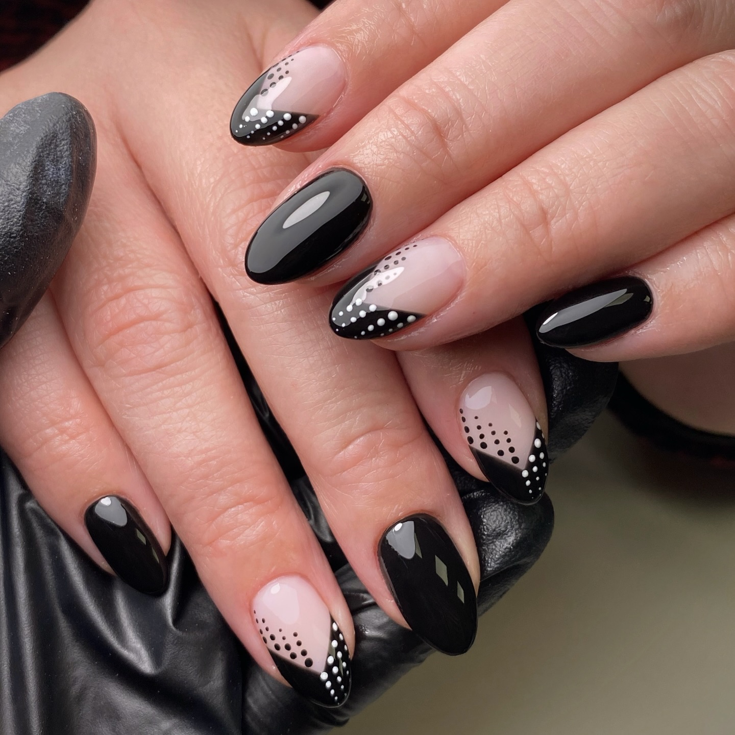 Black nail polish manicure design.