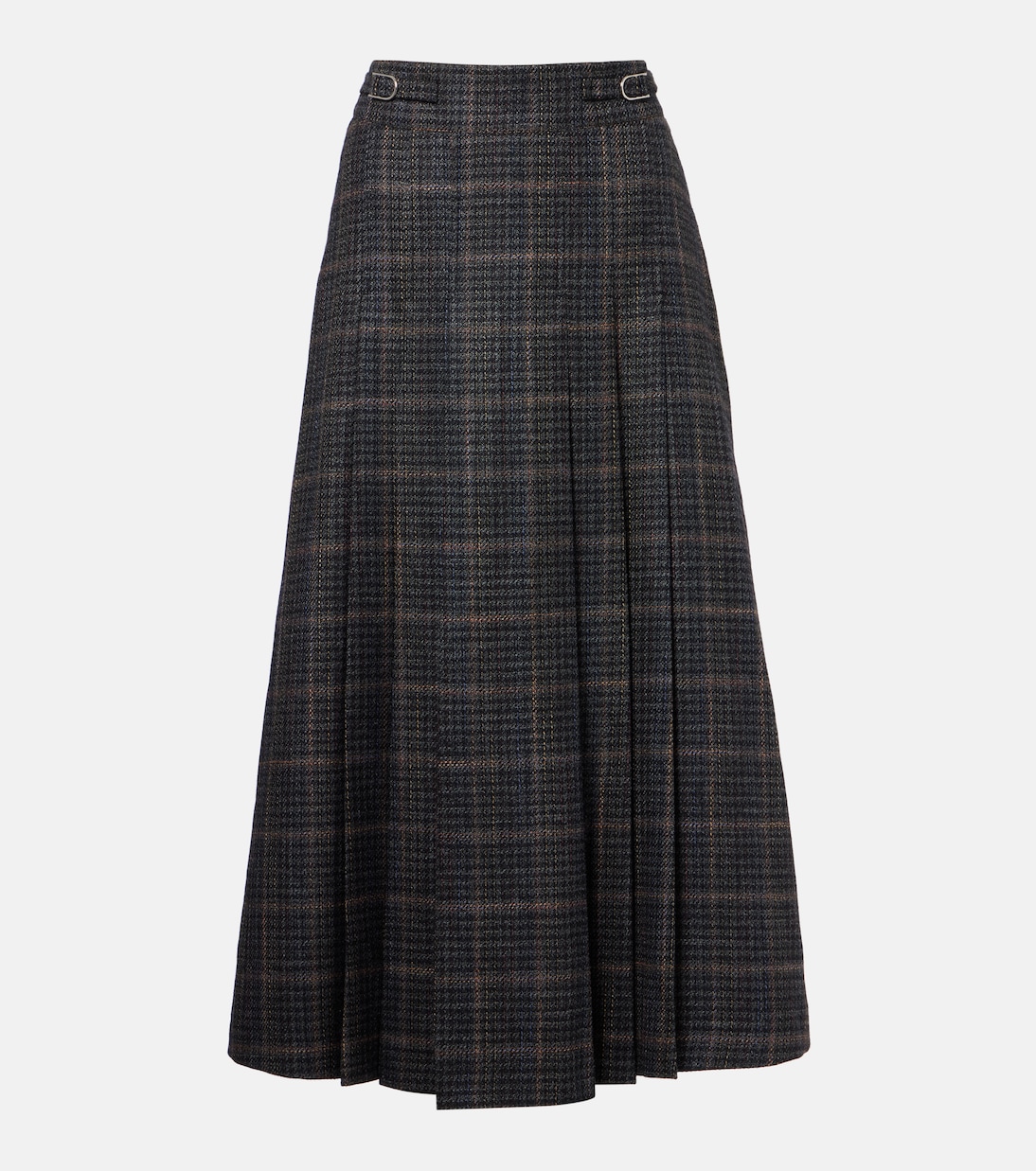 Wesley Plaid Wool and Silk Midi Skirt