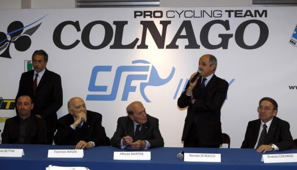 Italian cycling federation president Renato Di Rocco speaking at the Colnago 2011 presentation.