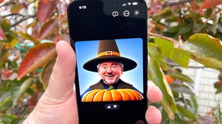 An Image Playground generated image of a man dressed as a pilgrim on an iPhone 15 Pro screen