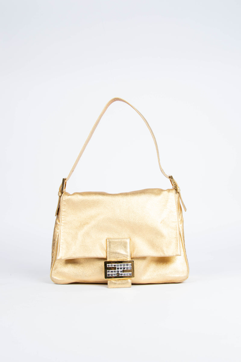 Rare Fendi Gold Leather Mamma Baguette Shoulder Bag