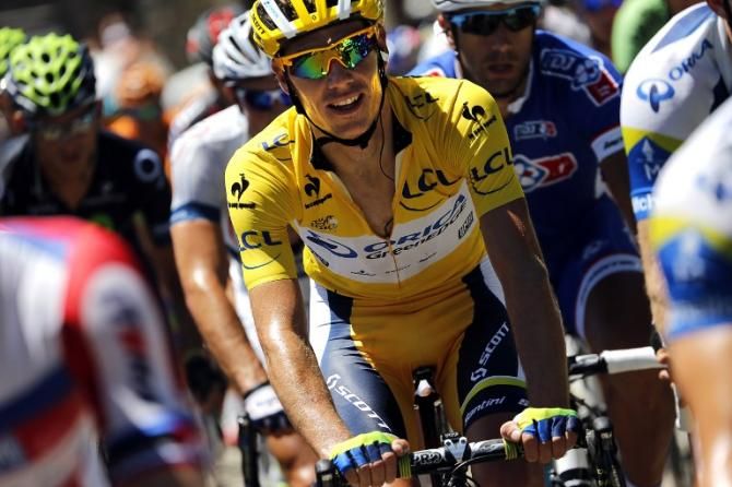 Tour de France leader Daryl Impey (Orica GreenEdge) looks relaxed in the early kilometres of stage 7