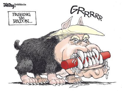 Political Cartoon U.S. Trump Biden pass baton