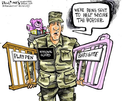 Political cartoon U.S. border immigration policy National Guard children family separation