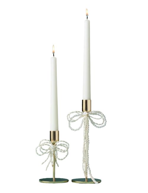 Gold & Pearl Bow Candle Holder