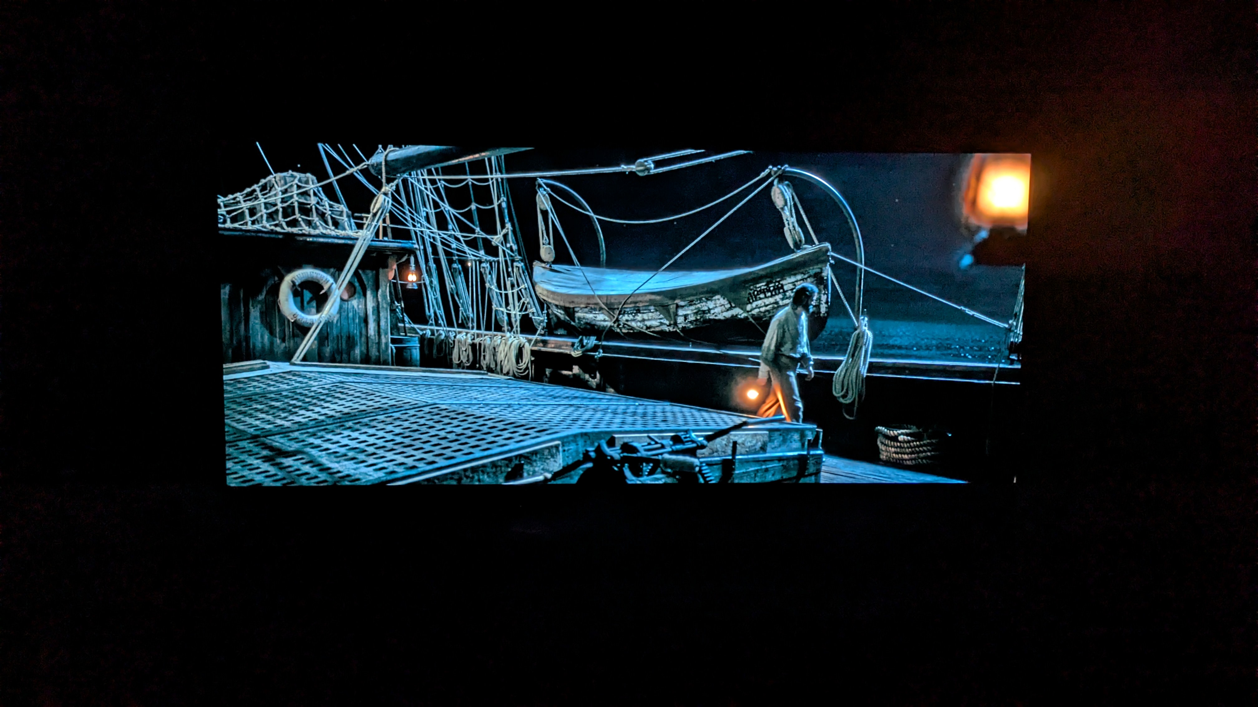 a shot of a man on deck from the last voyage of the demeter on LG G5 in Dolby Vision Standard mode in a pitch black room