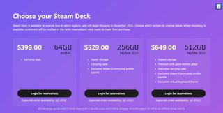 Valve Steam Deck reservation page