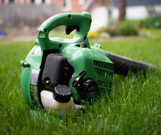 A close up on the fuel tank of a gas leaf blower