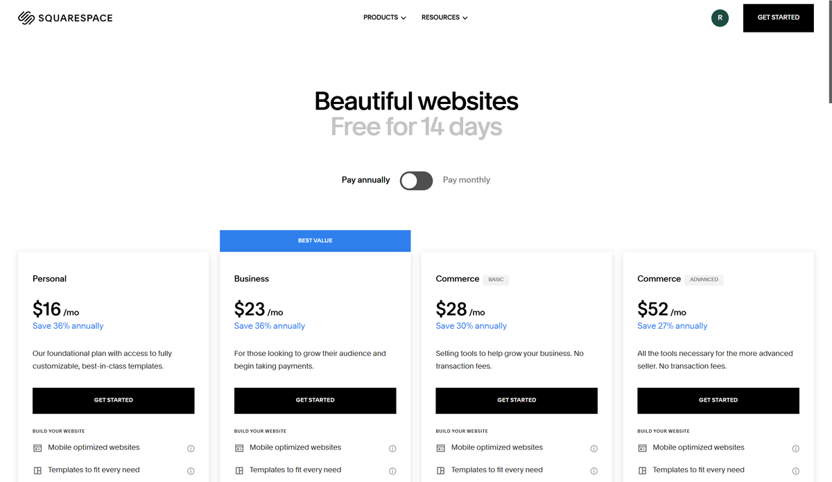 Squarespace prices