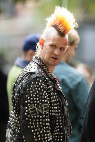 MOHAWK: NEW YORK, NEW YORK - OCTOBER 02: Matt Smith is seen filming 'Caught Stealing' in the Lower East Side on October 02, 2024 in New York City.