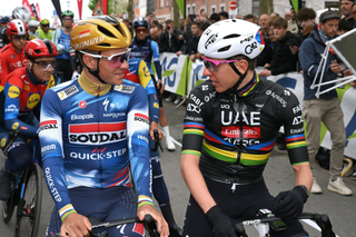 Evenepoel and Pogačar at the start of La Flèche Wallonne