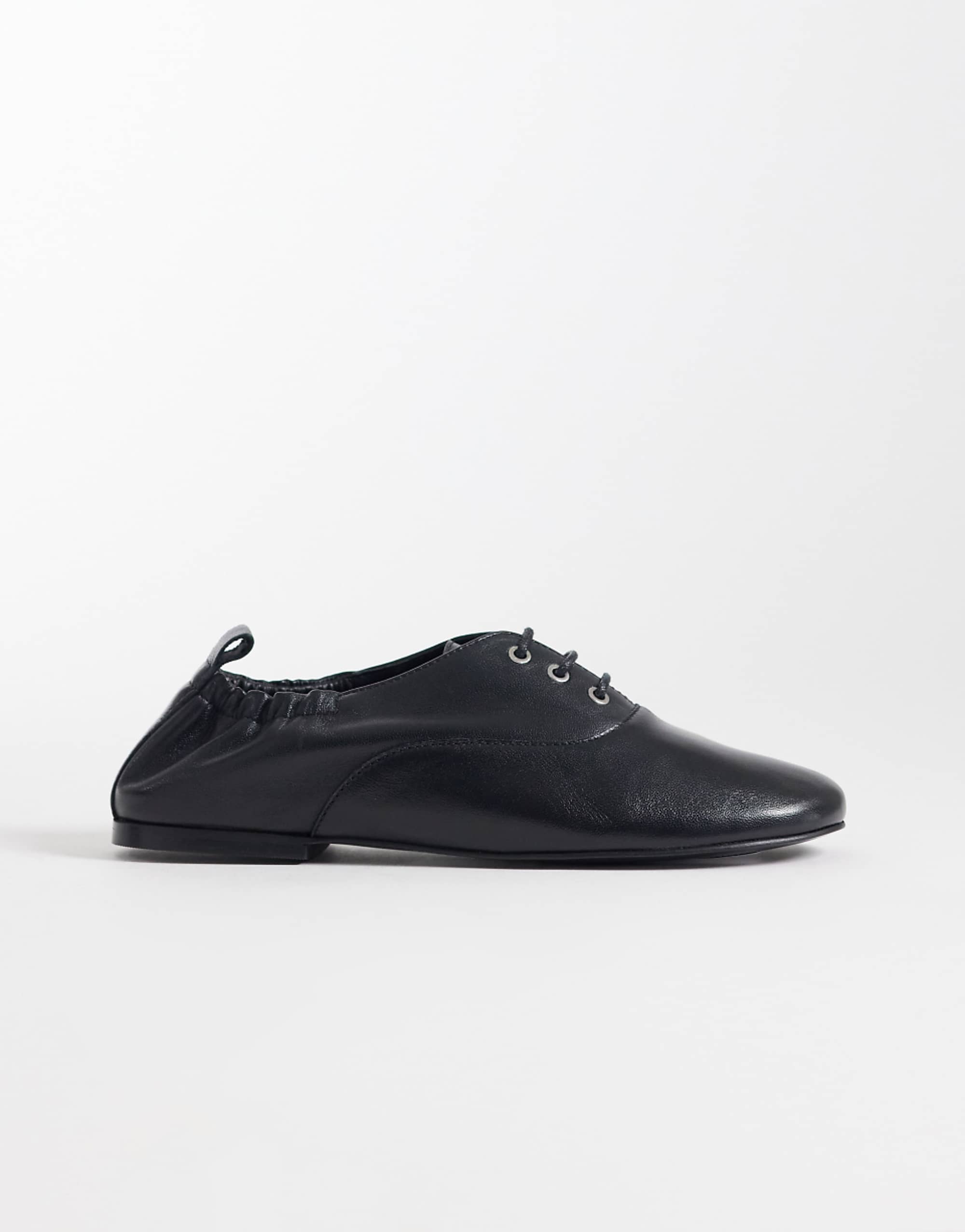 Asos Design Myriad Premium Lace Up Flat Shoes in Black Leather
