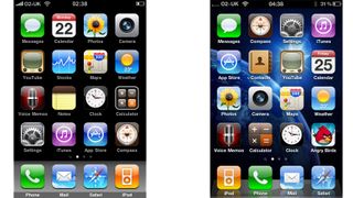 Skeuomorphism in iPhone OS 3 (L) and iOS 4 (R)