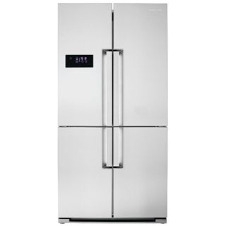 Large silver four door fridge freezer
