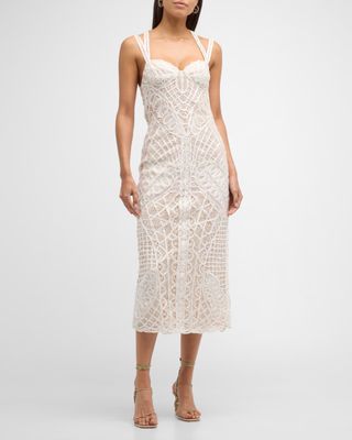 Louise Geometric Lace Sweetheart Midi Dress