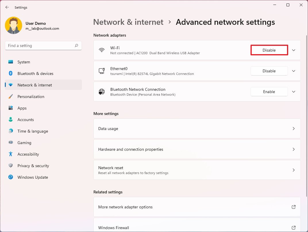 Windows 11 disable and enable network adapter