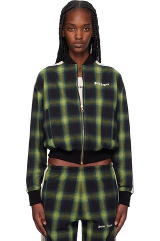 Palm Angels Green Checked Bomber Jacket