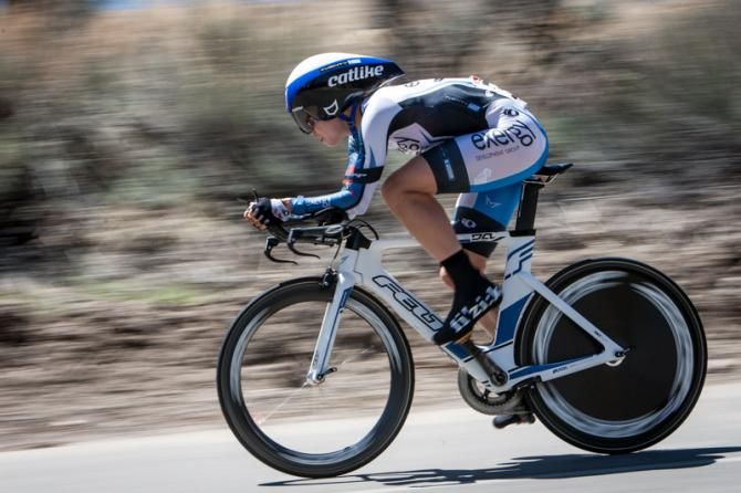 Andrea Dvorak (Exergy) heads into the finish.