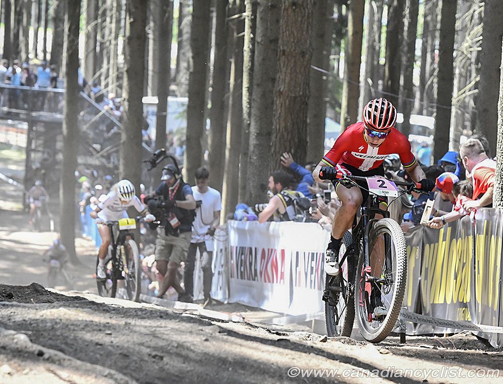 Annika Langvad (Specialized Racing) riding away from Jolanda Neff on the climb