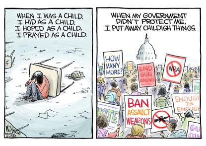 Political cartoon U.S. Parkland school shooting gun violence teen protest