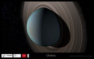 Artist's view of Uranus with rings, giving birth to its satellite system.
