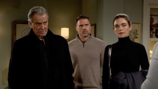 Eric Braeden, Joshua Morrow and Amellia Heinle as Victor, Nick and Victoria at Aunt Jordan's house in The Young and the Restless