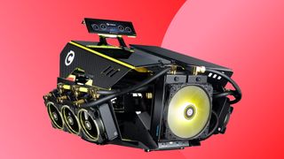 A Chillblast F1 Icon gaming PC on a red background