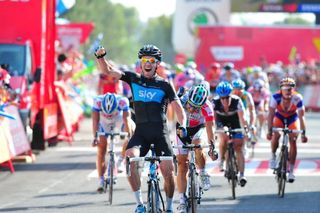 Chris Sutton (Sky) can't hide his delight on winning stage 2 of the Vuelta a Espana.