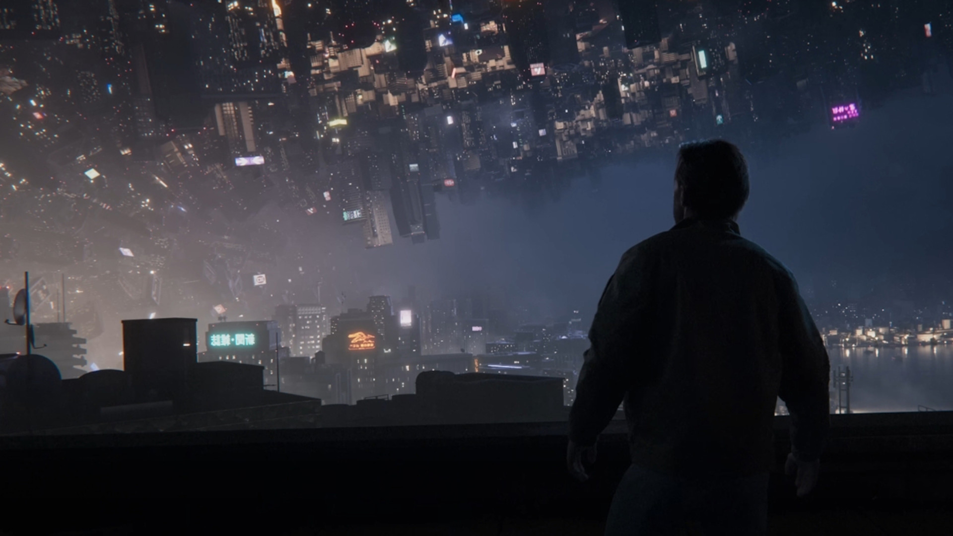 A man looking out at the city at night during the trailer for Call of Duty: Black Ops 7.