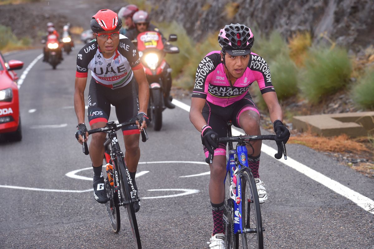 Aldemar Reyes (Manzana Postobon) leading Darwin Atapuma